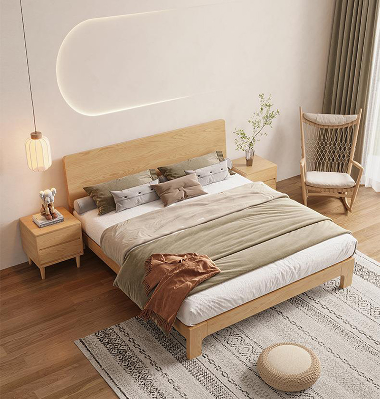 white solid wood bed
