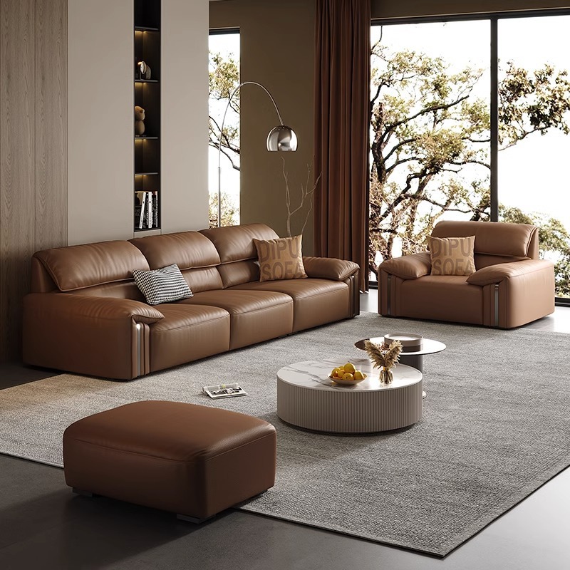 Modern Camel Leather Sofa